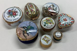 Eight 20th Century porcelain and enamelled boxes.