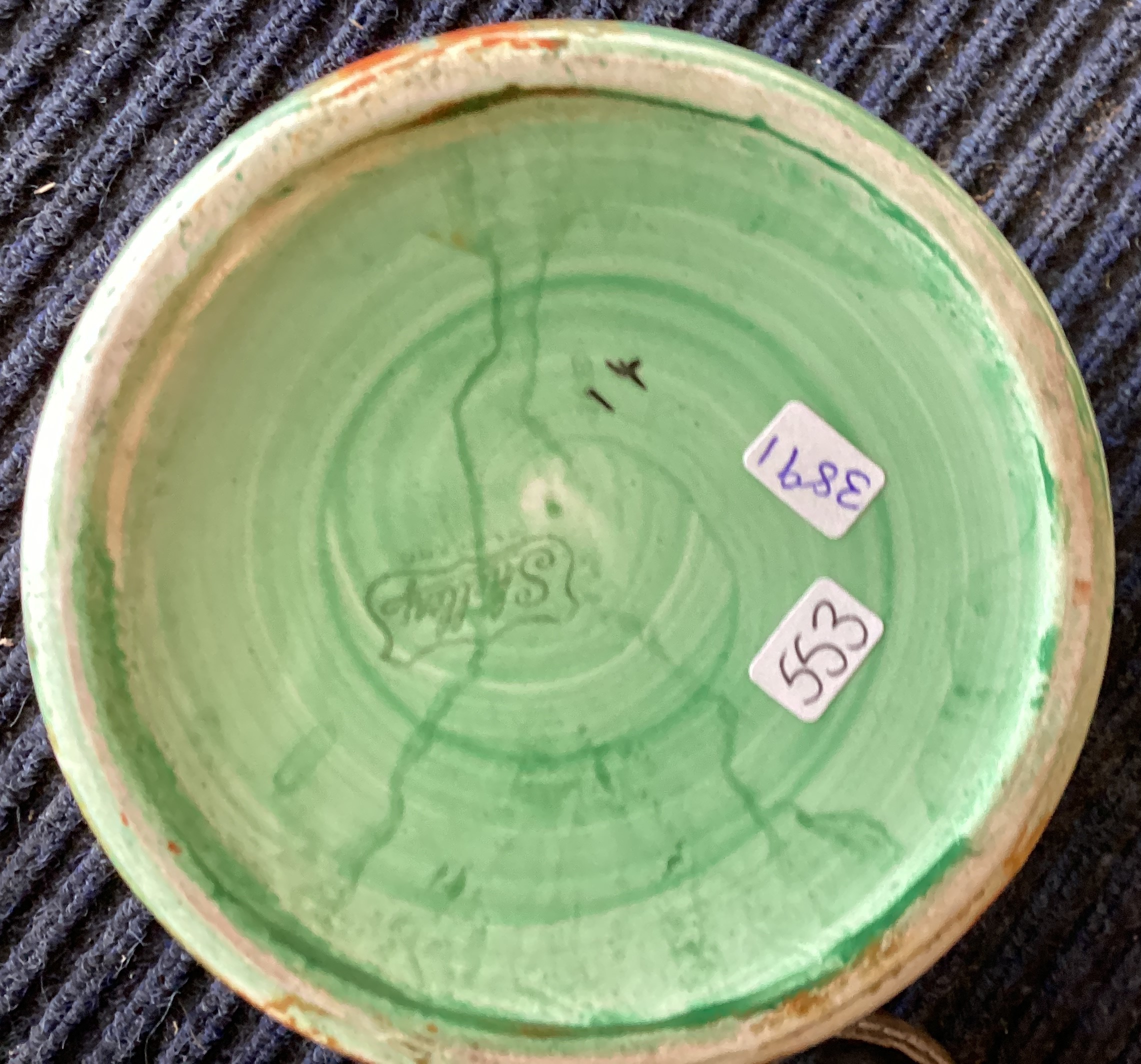 SHELLEY: A large green and orange glazed pottery jug. - Image 2 of 2