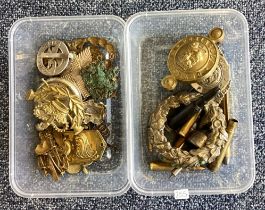 A box containing an old police badge, medals etc.