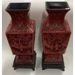 A pair of good Chinese lacquer vases of shaped form