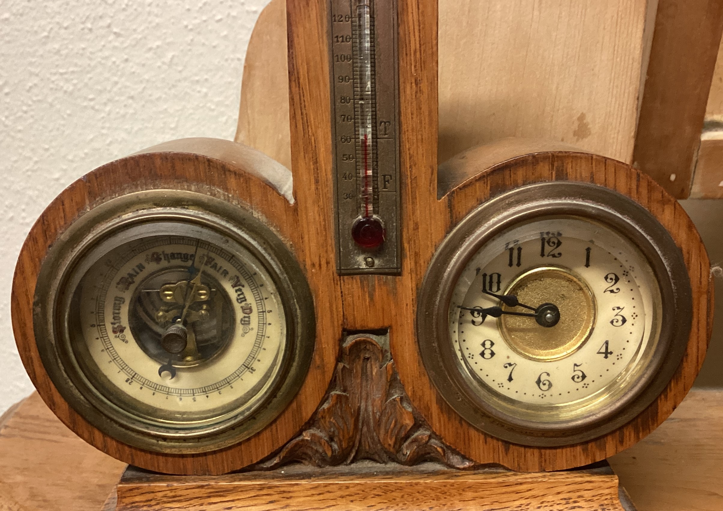 An old oak barometer / clock. - Image 2 of 2