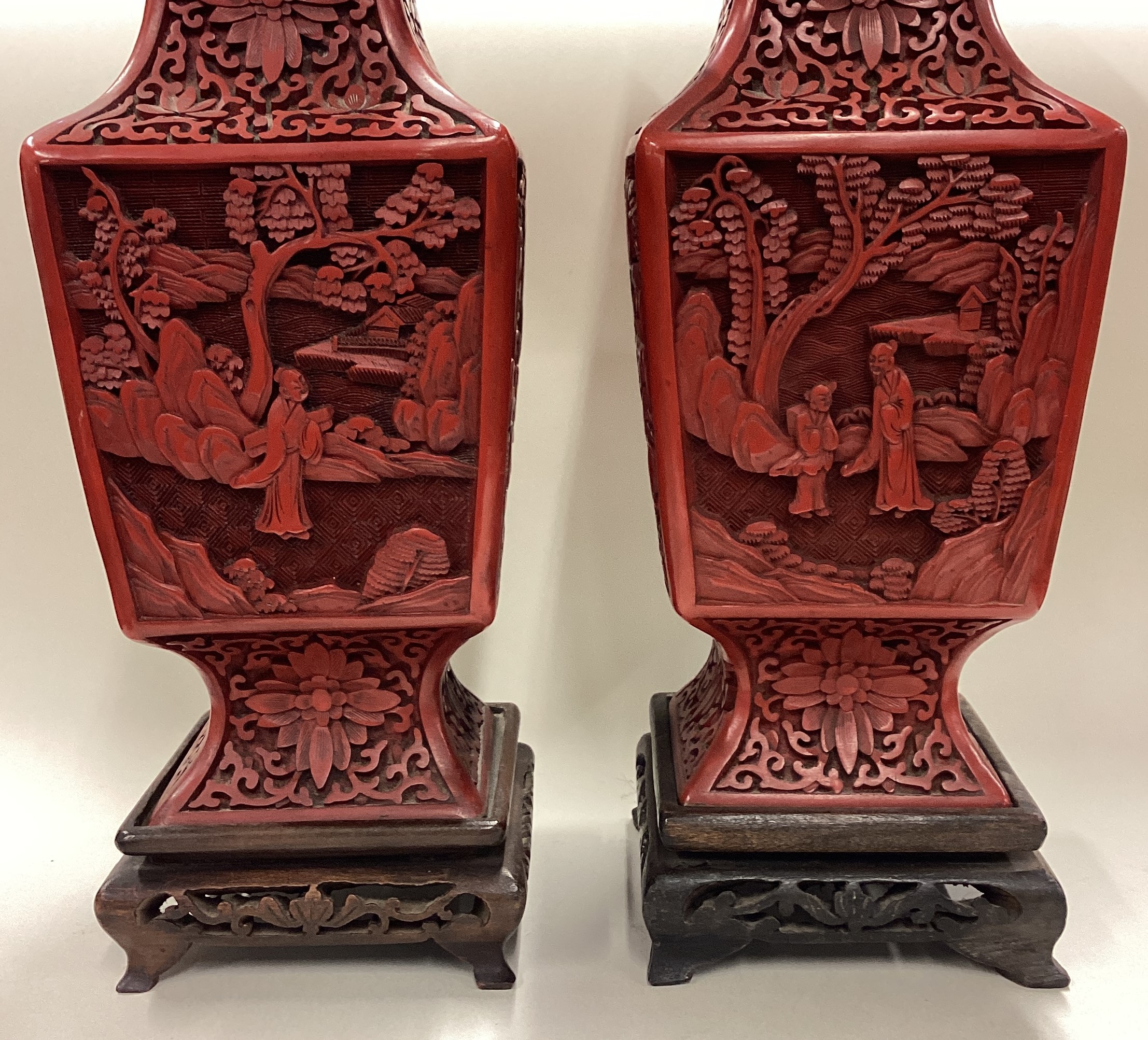 A pair of good Chinese lacquer vases of shaped form - Image 2 of 2