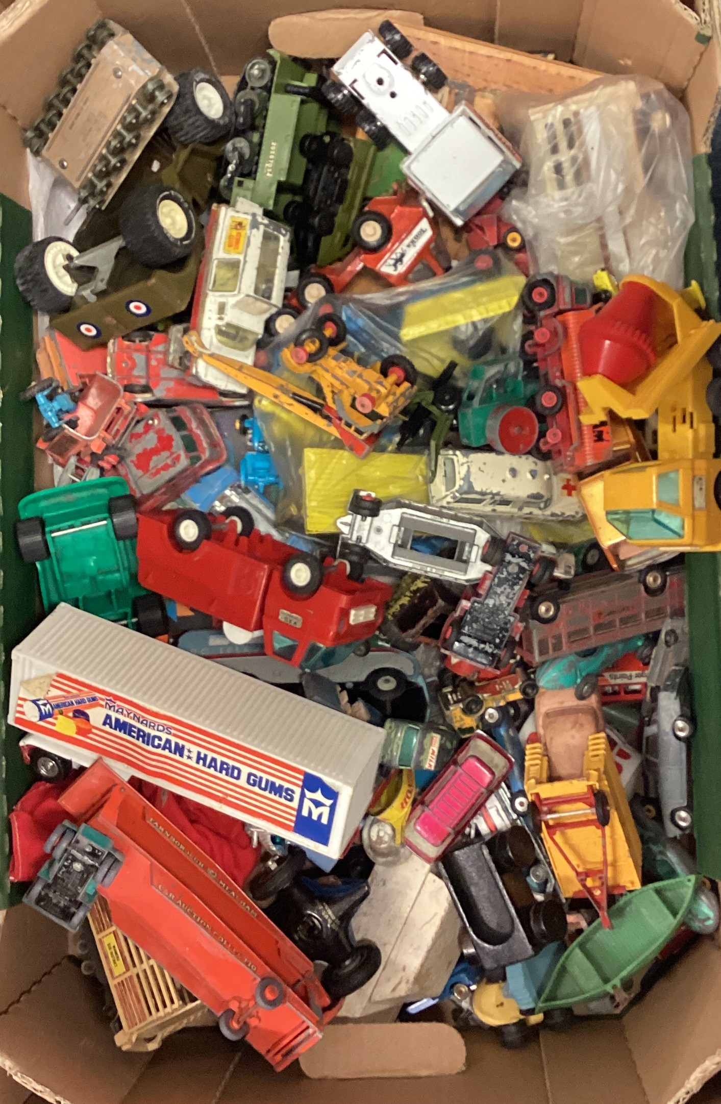 A box containing toy cars.