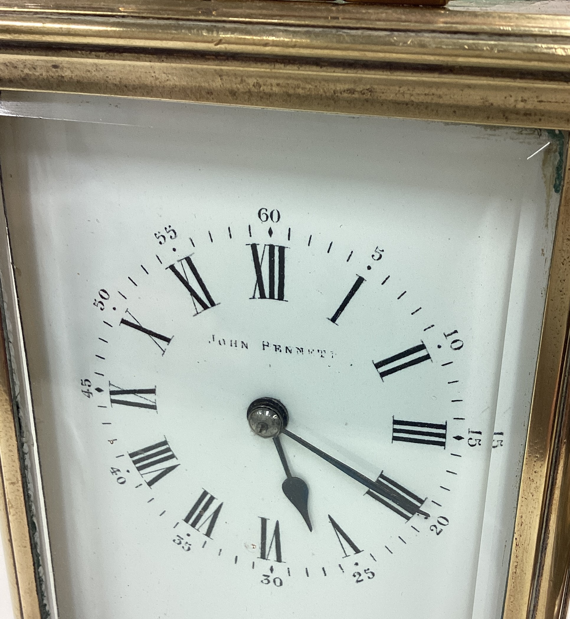 A large brass carriage clock with white enamelled dial. - Image 2 of 5