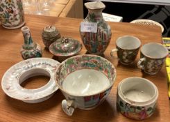 A collection of Canton teacups, vase etc.