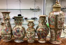 A good collection of five Chinese Canton vases of typical form.