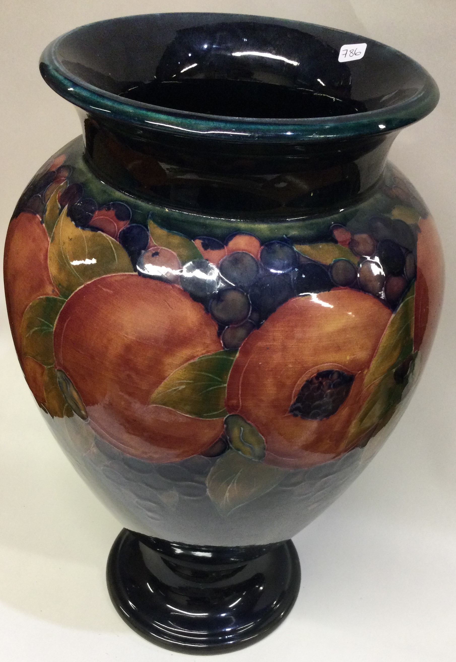 WILLIAM MOORCROFT: A large "Pomegranate" open pedestal vase. Approx. 33 cms high. - Image 6 of 8