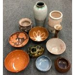 A selection of 11 various studio pottery items.