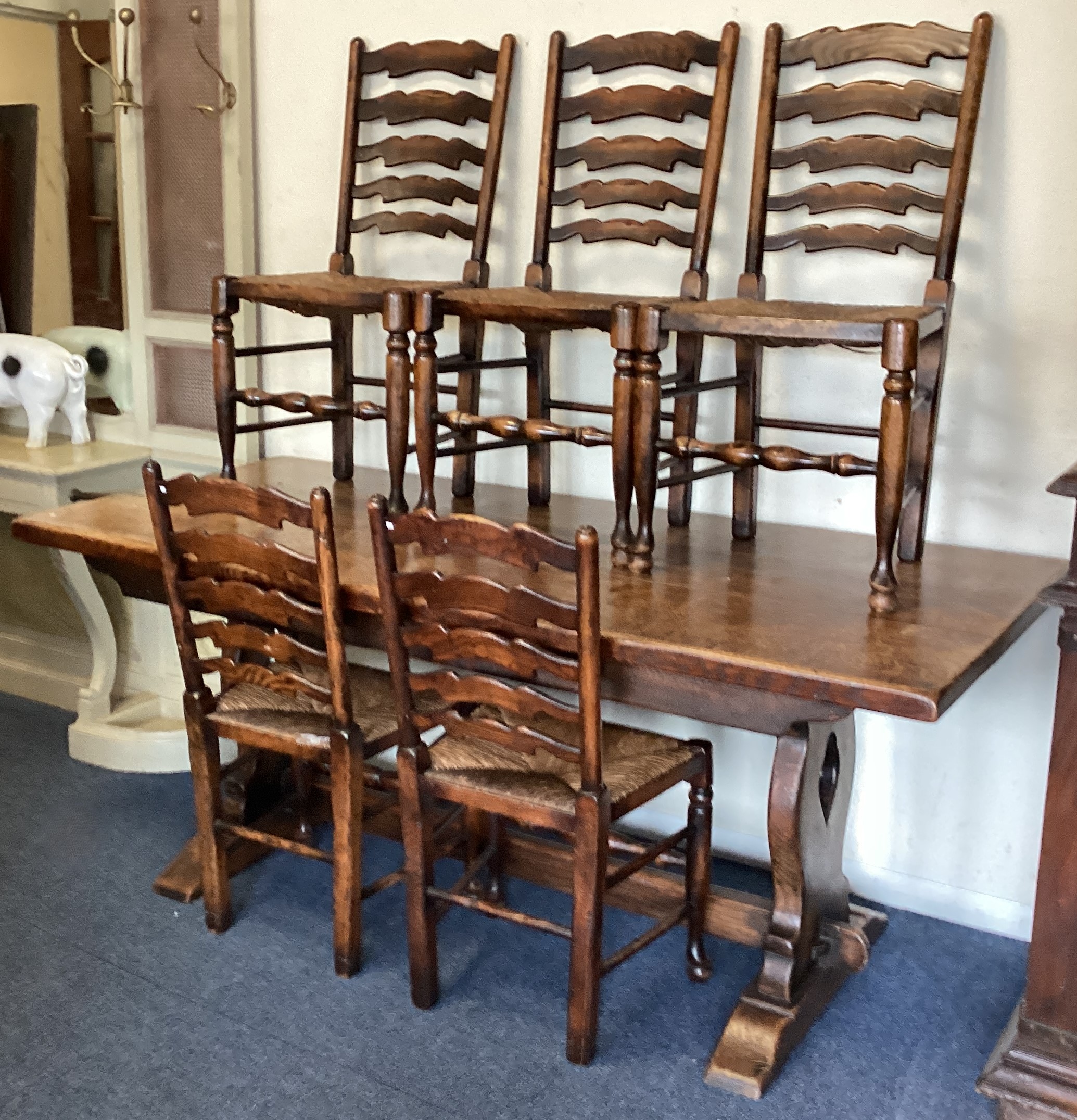An oak plank top table together with six chairs. - Image 2 of 2