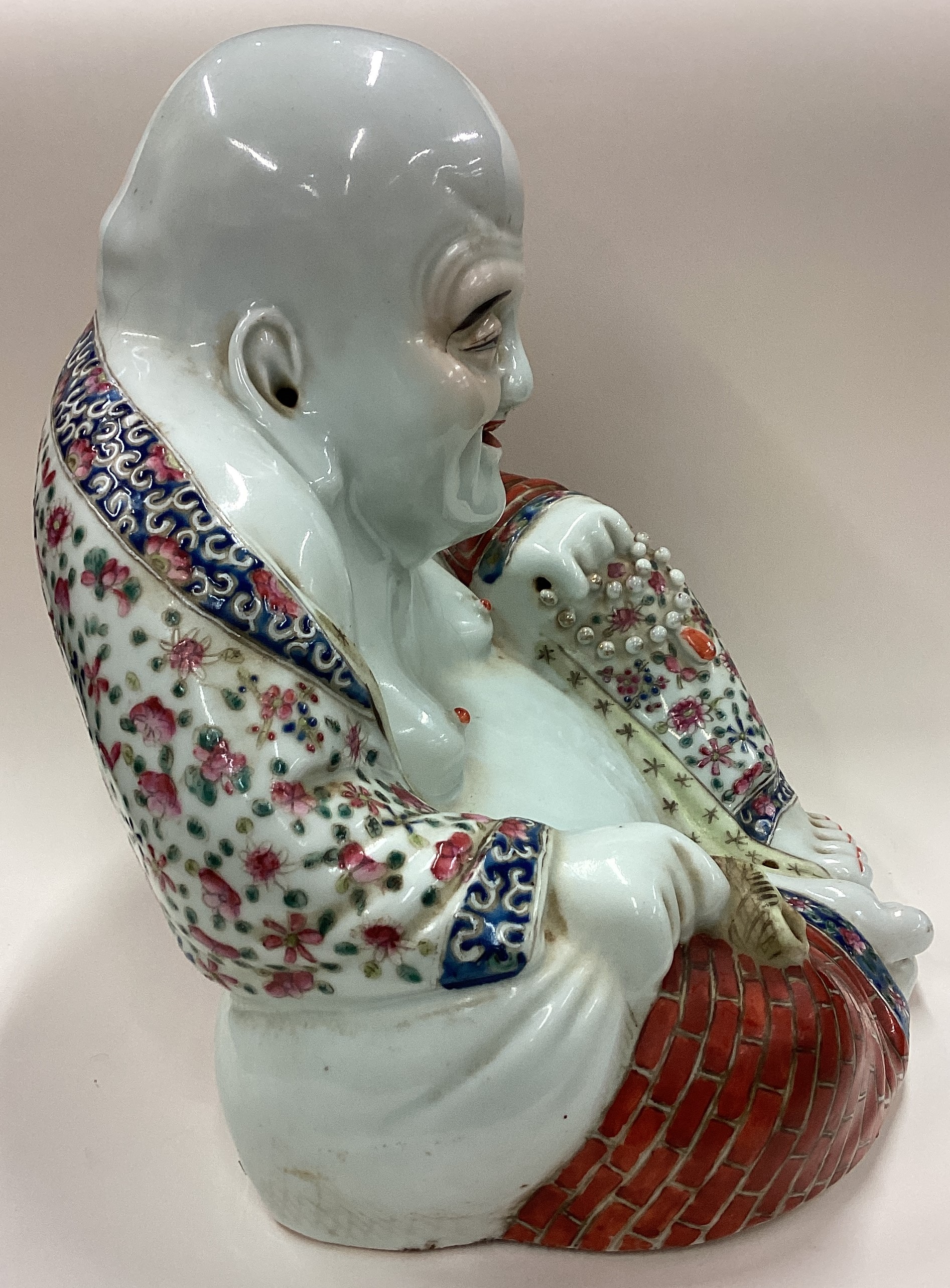 A large Chinese figure of a Buddha on hardwood stand. - Image 9 of 10