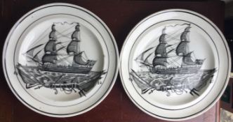A pair of 19th Century Swansea Pottery ship plates, circa 1820.