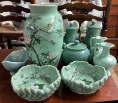 A collection of 20th Century Japanese and other celadon china.