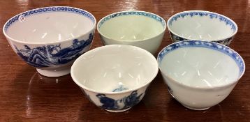 A group of five Nanking blue and white dishes.