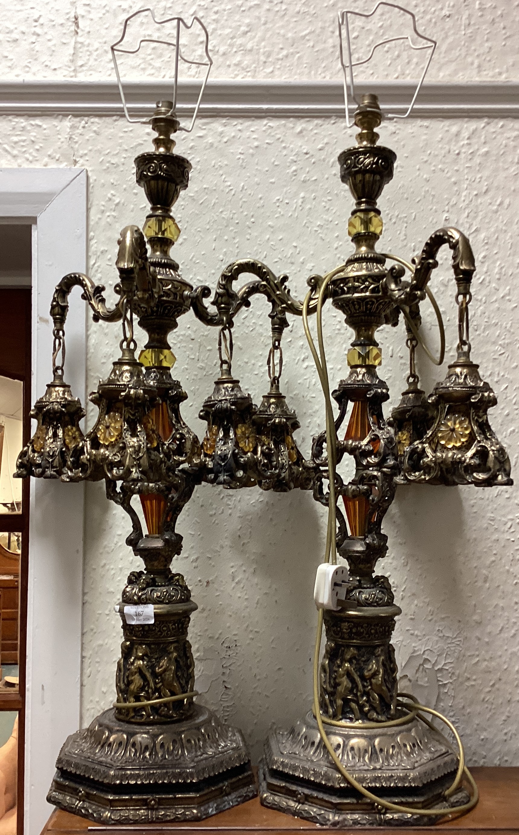 A pair of large table lamps.