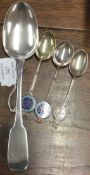 A large silver fiddle pattern tablespoon. Exeter. By WW. Together with a souvenir spoon.