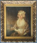 A gilt framed oil on canvas depicting a portrait of a lady.