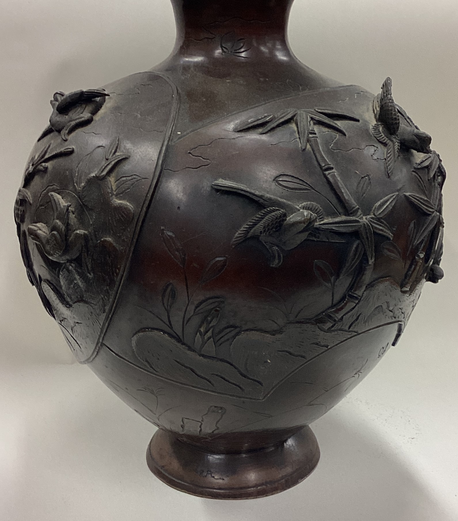 A large Chinese bronze vase with floral decoration. - Image 2 of 3