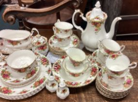 A collection of Royal Albert Old Country Roses teaware.