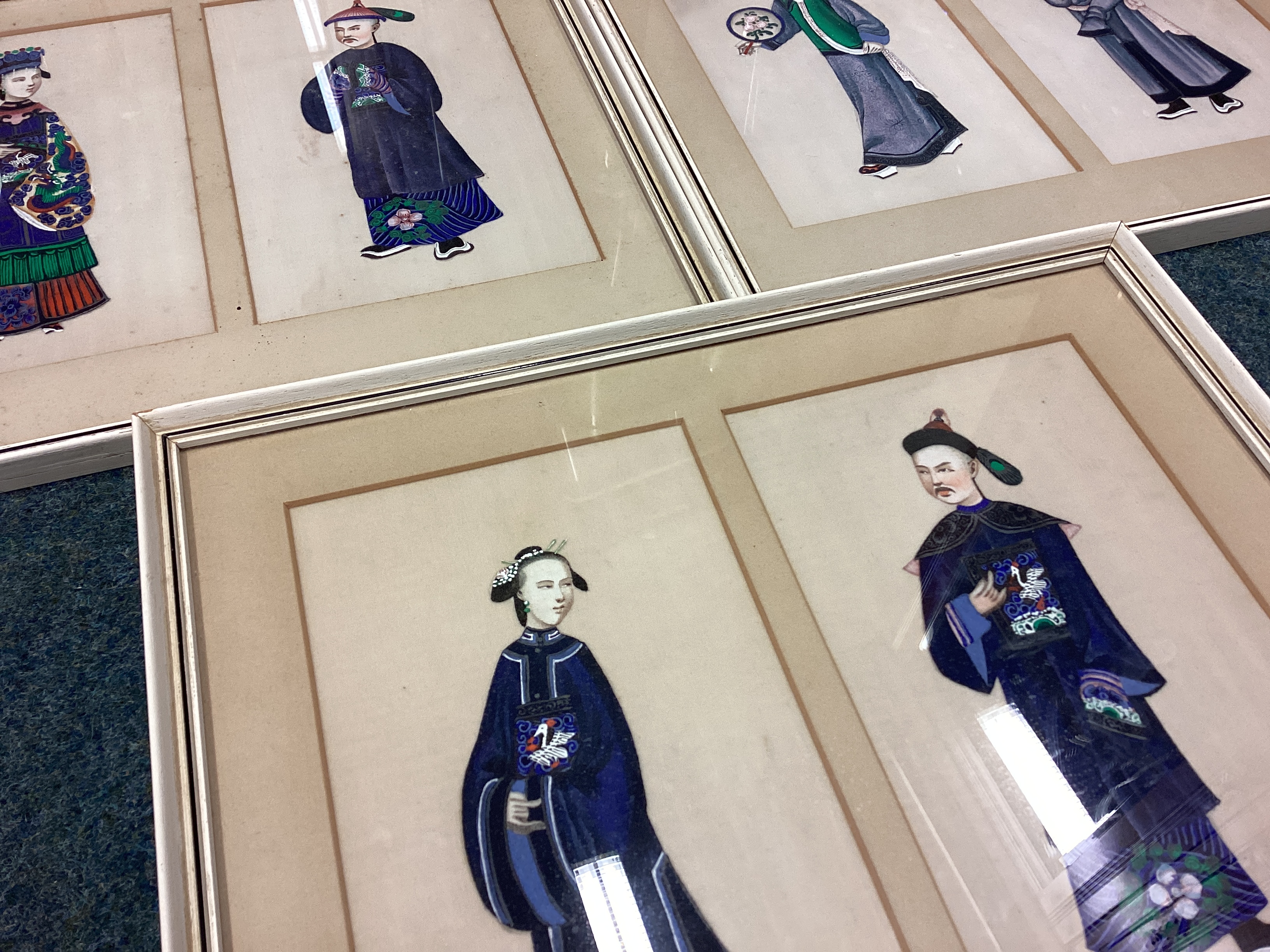 A good set of three rectangular framed and glazed Chinese silks decorated in bright colours. - Image 2 of 2