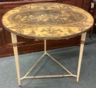 A modern circular table with decoration.