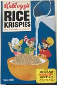 A brightly coloured unframed acrylic on canvas depicting a Kellogg's Rice Krispies cereal box.
