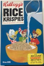 A brightly coloured unframed acrylic on canvas depicting a Kellogg's Rice Krispies cereal box.