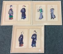 A good set of three rectangular framed and glazed Chinese silks decorated in bright colours.