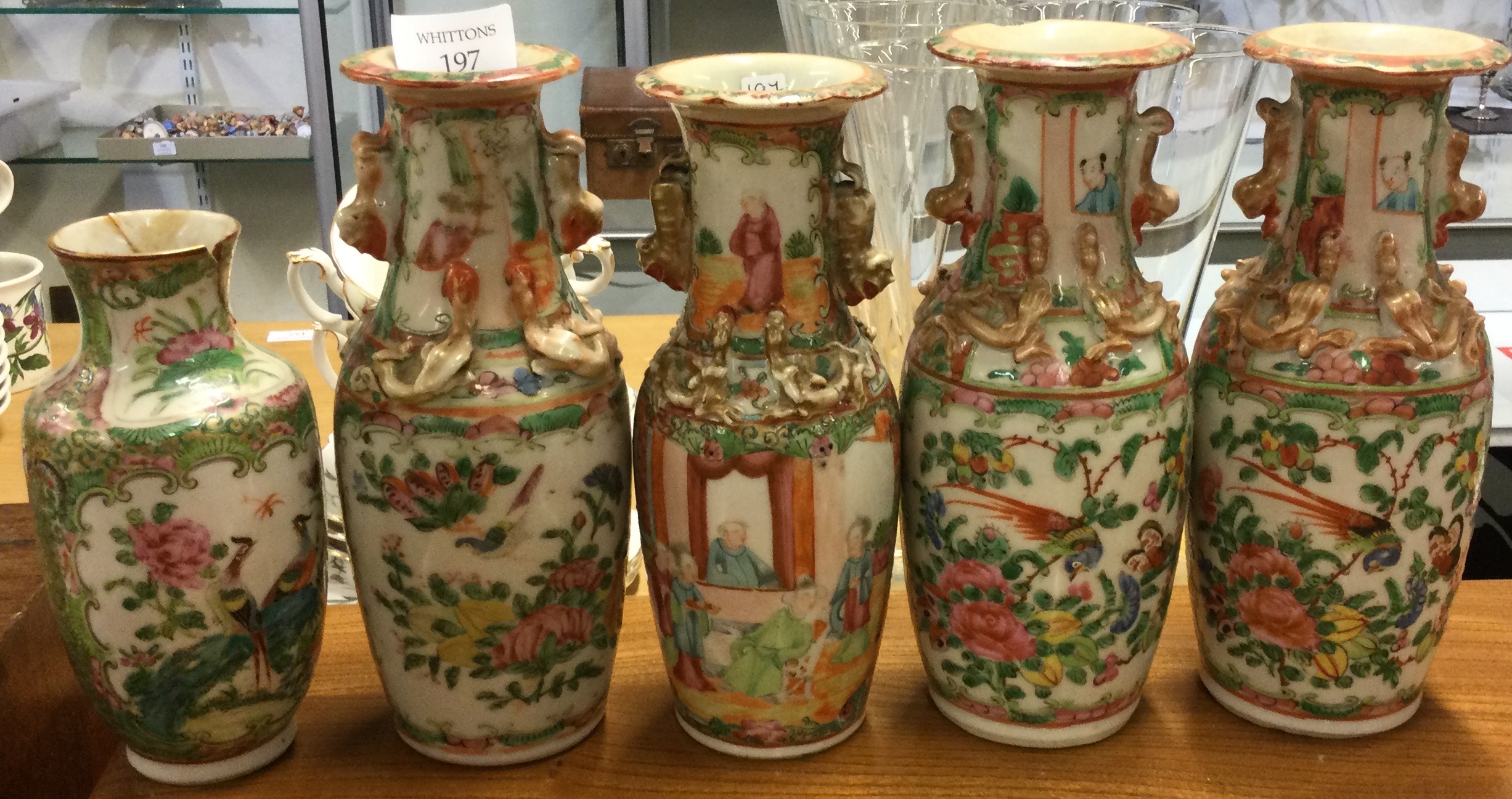 A group of five Canton vases.