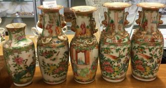 A group of five Canton vases.