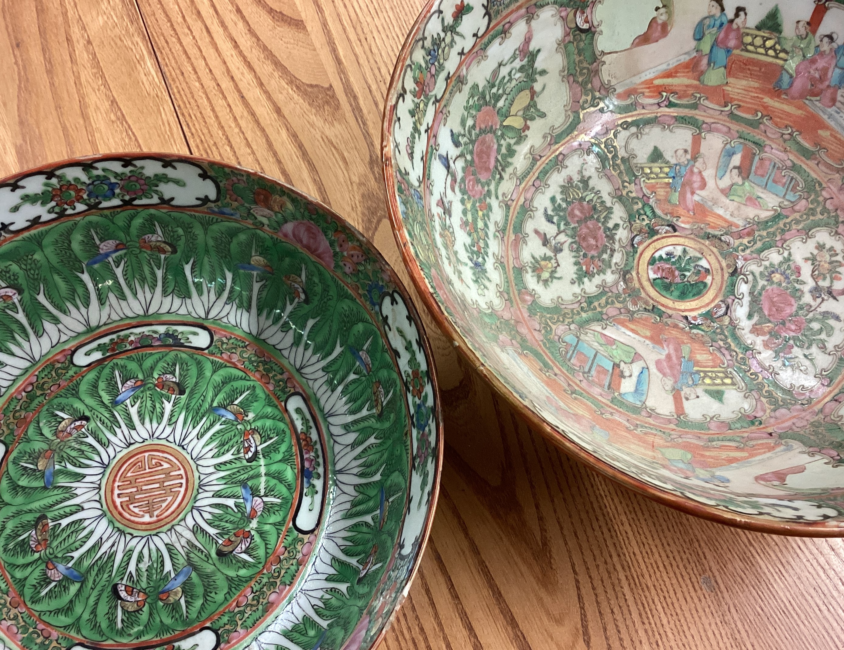 A large Canton bowl together with one other. - Image 2 of 3