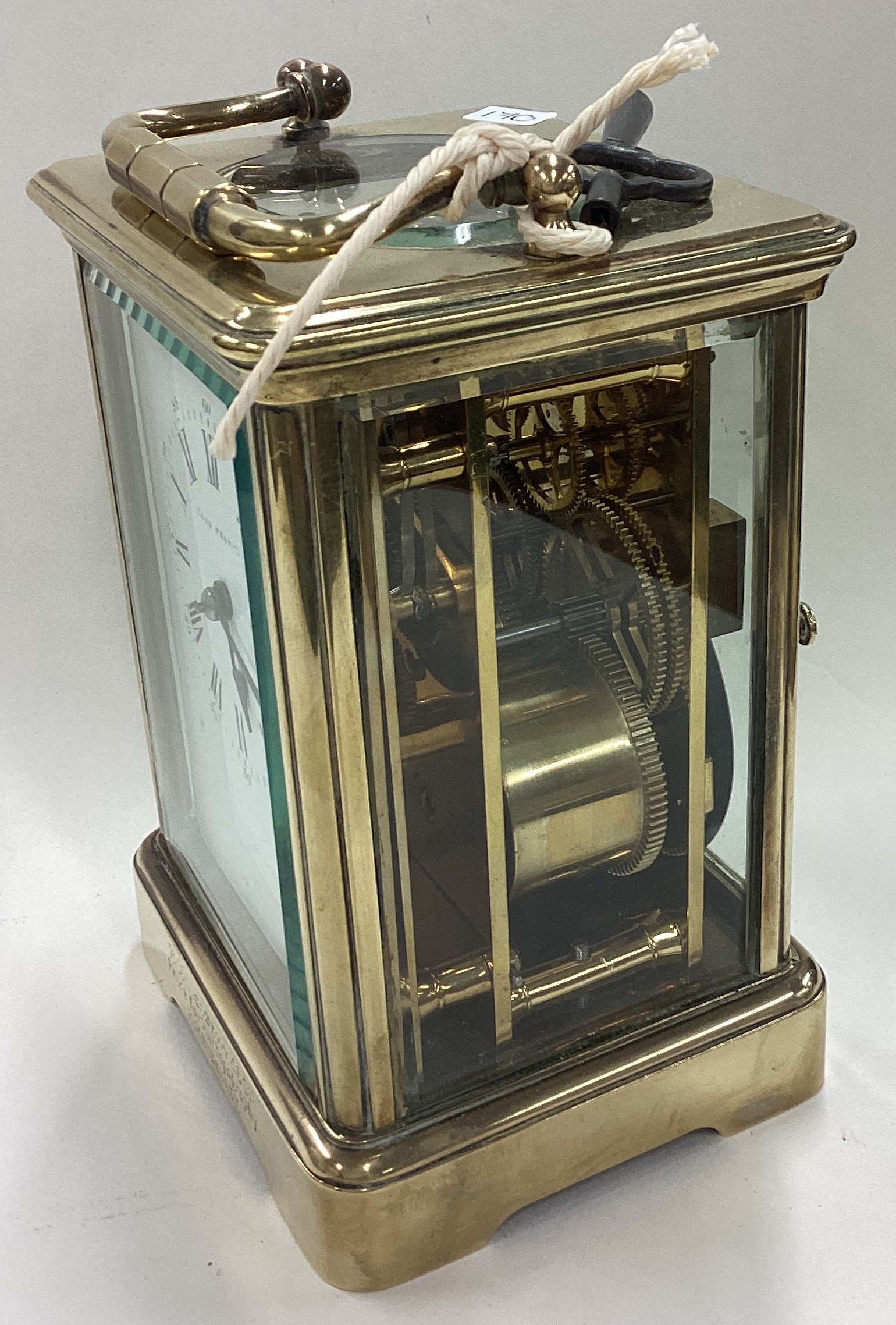 A large brass carriage clock with white enamelled dial. - Image 5 of 5