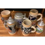 A collection of German and other Stein / beer tankards.