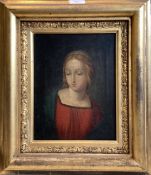 AFTER RAPHAEL: A gilt framed oil on canvas depicting the Madonna of the Goldfinch.
