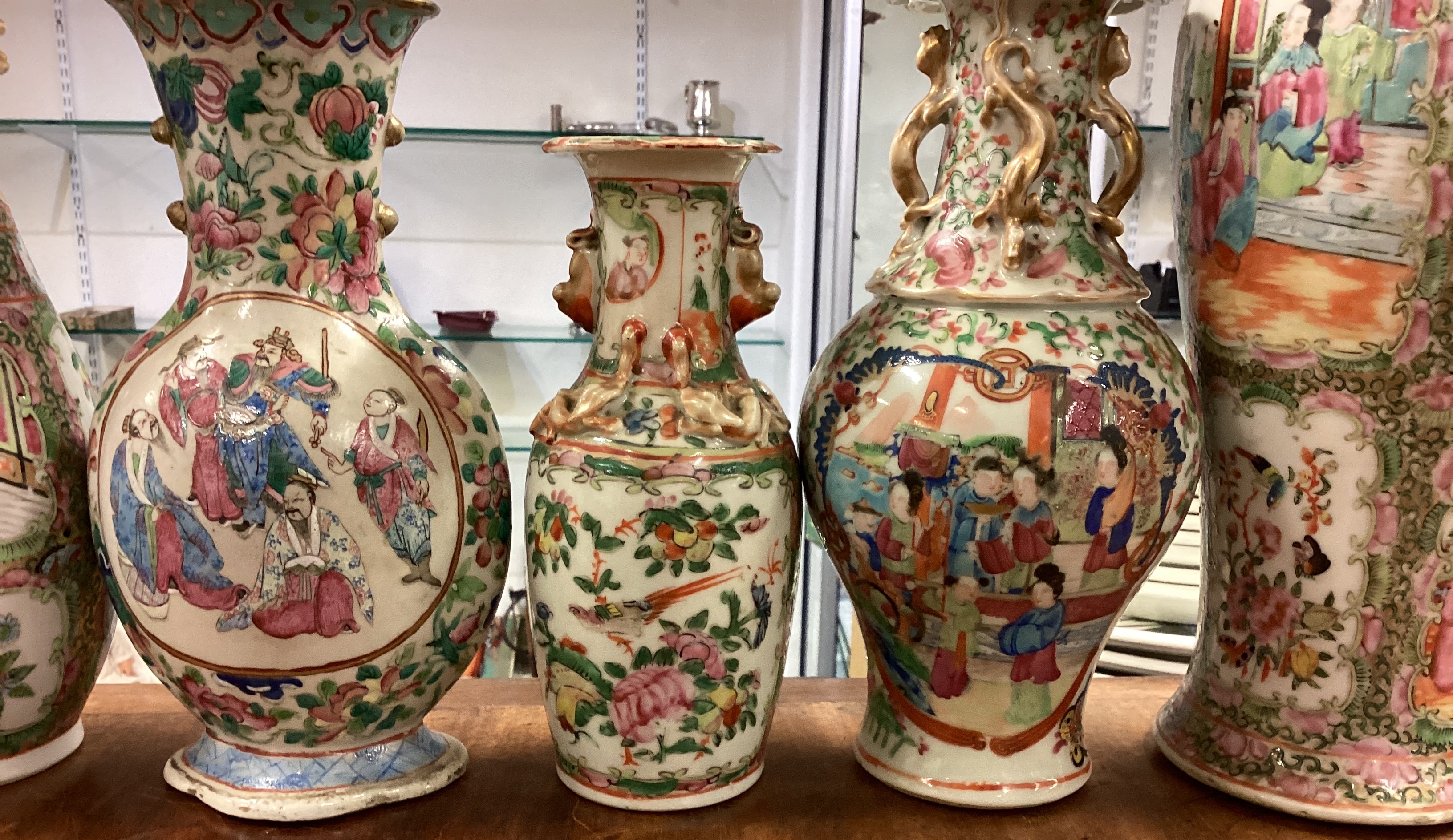A good collection of five Chinese Canton vases of typical form. - Image 2 of 2