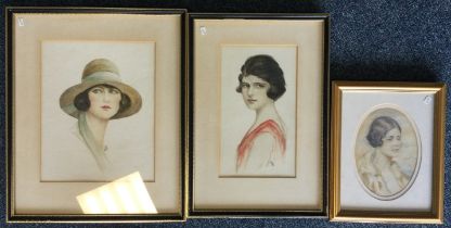 MABEL DISLEY JONES: (British, 1897 - 1983): A group of three Arts & Crafts portraits .