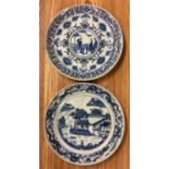 Two Nanking blue and white plates with floral decoration.