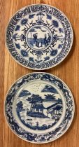 Two Nanking blue and white plates with floral decoration.