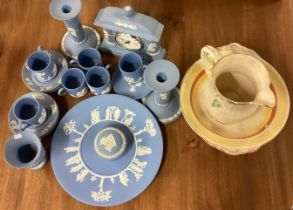 A large collection of blue and white Wedgwood jasperware etc.