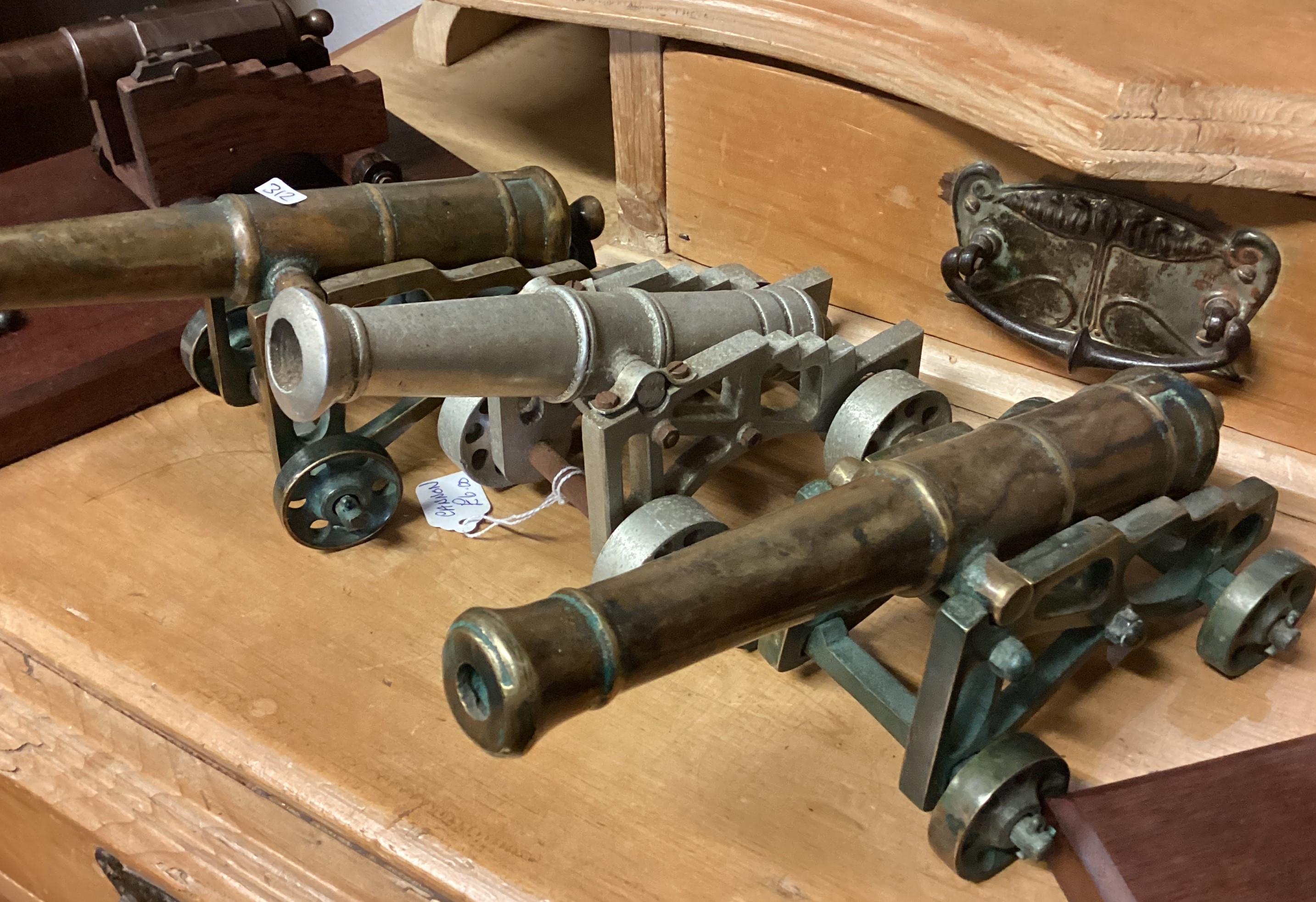 Three brass mounted cannons together with two other model cannons. - Image 2 of 2