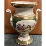 A large Spode vase decorated with golfing scene.