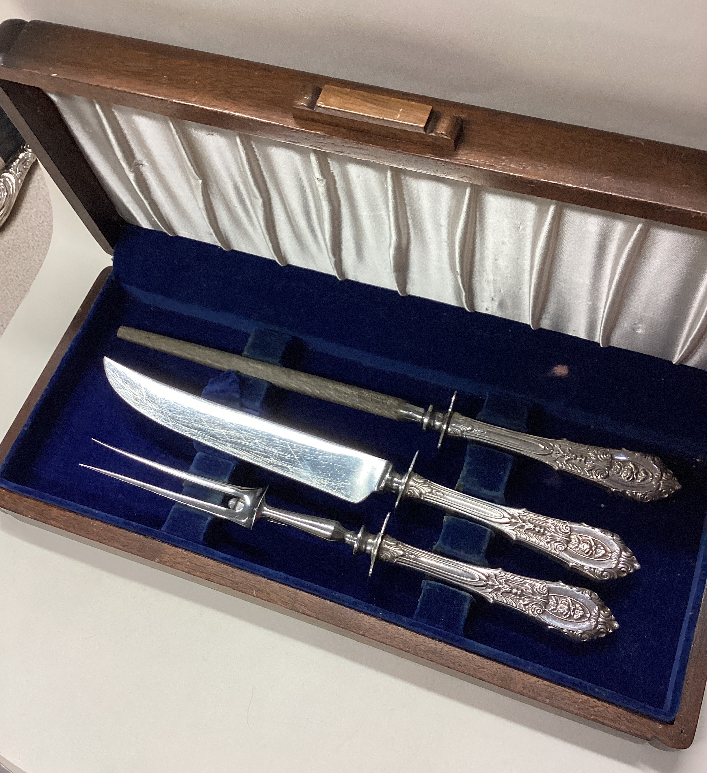A cased Continental silver three piece carving set. - Image 2 of 3
