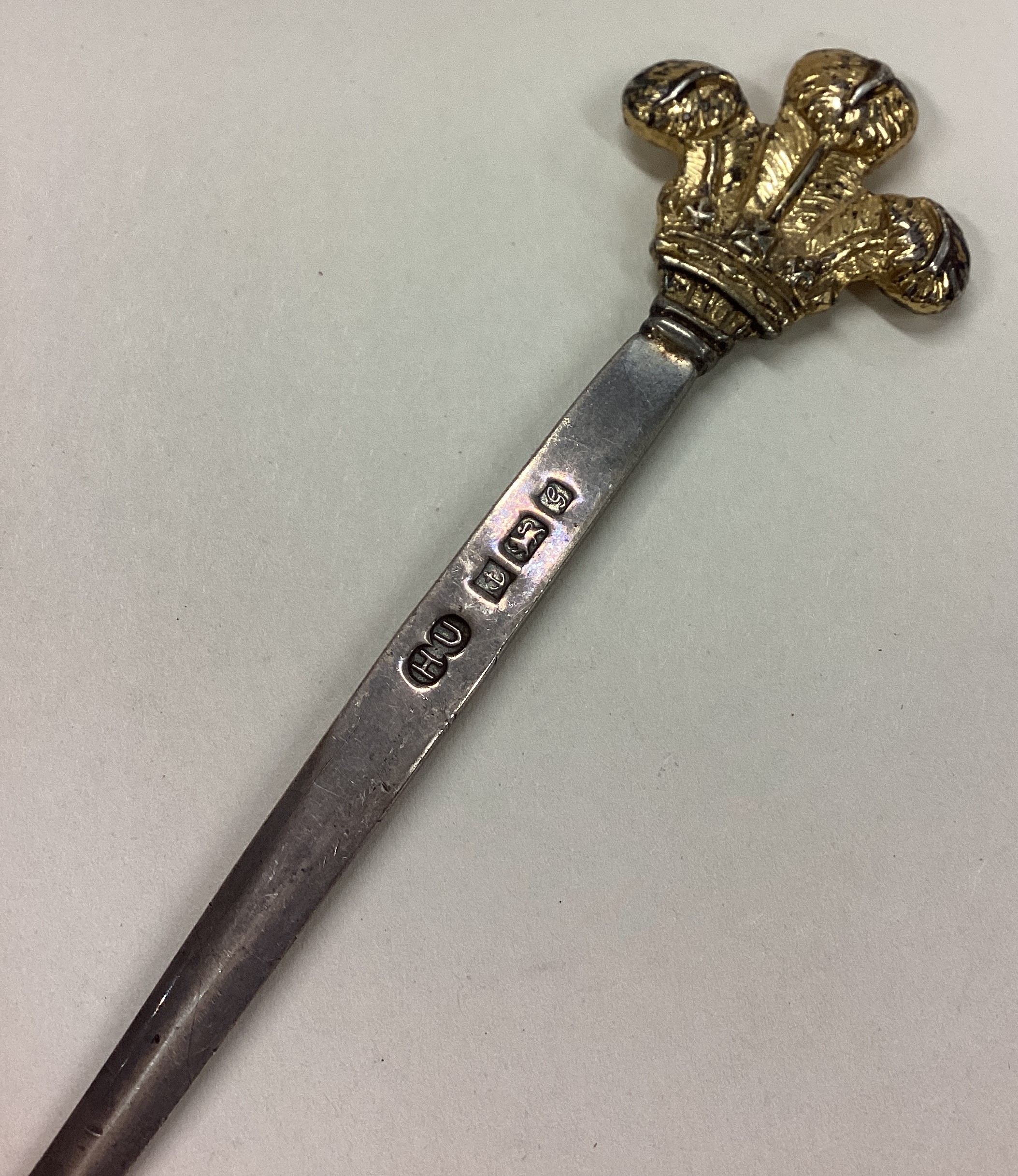 A Prince of Wales silver and silver gilt letter opener. - Image 2 of 2