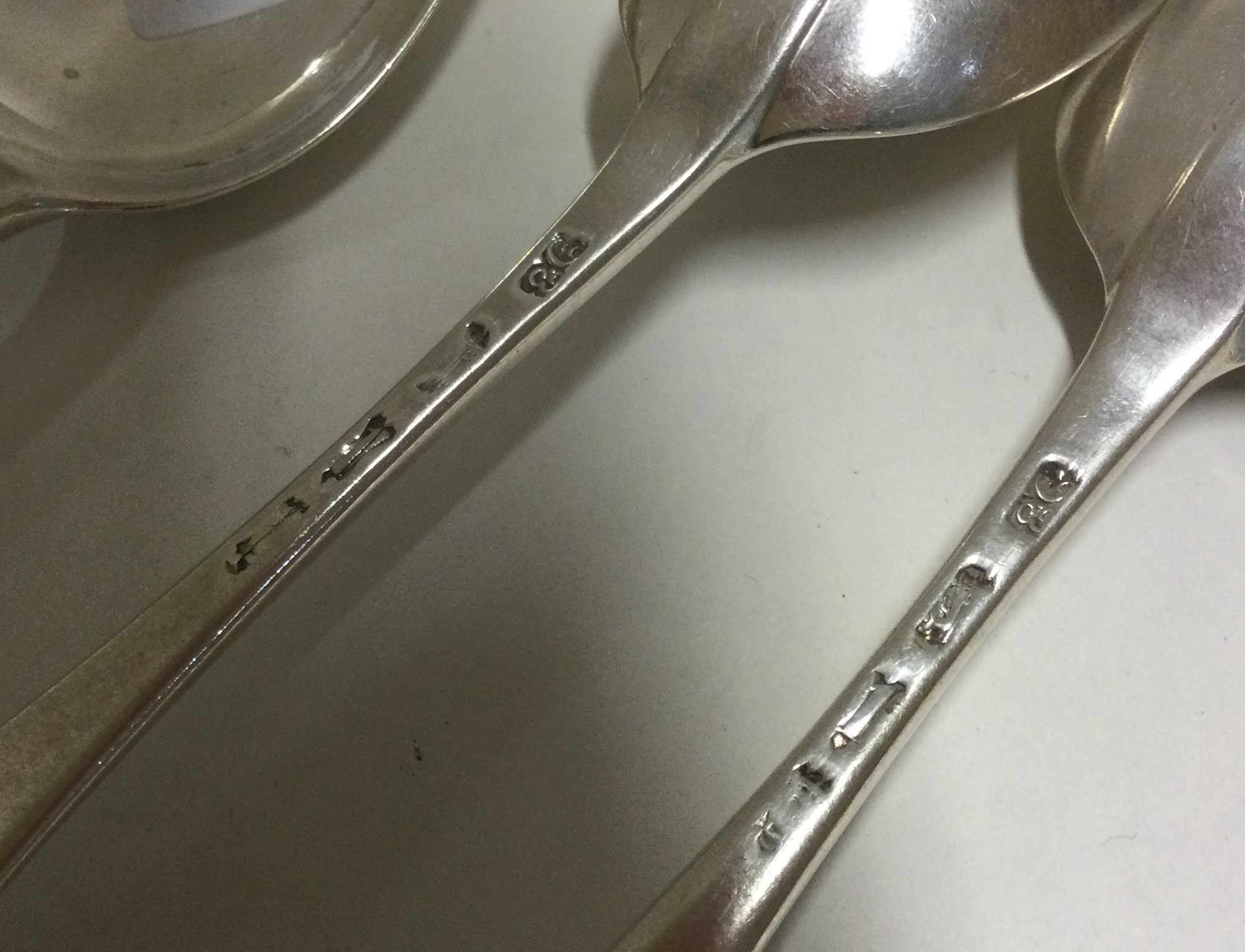 A set of six silver dessert spoons. London 1746. - Image 2 of 2