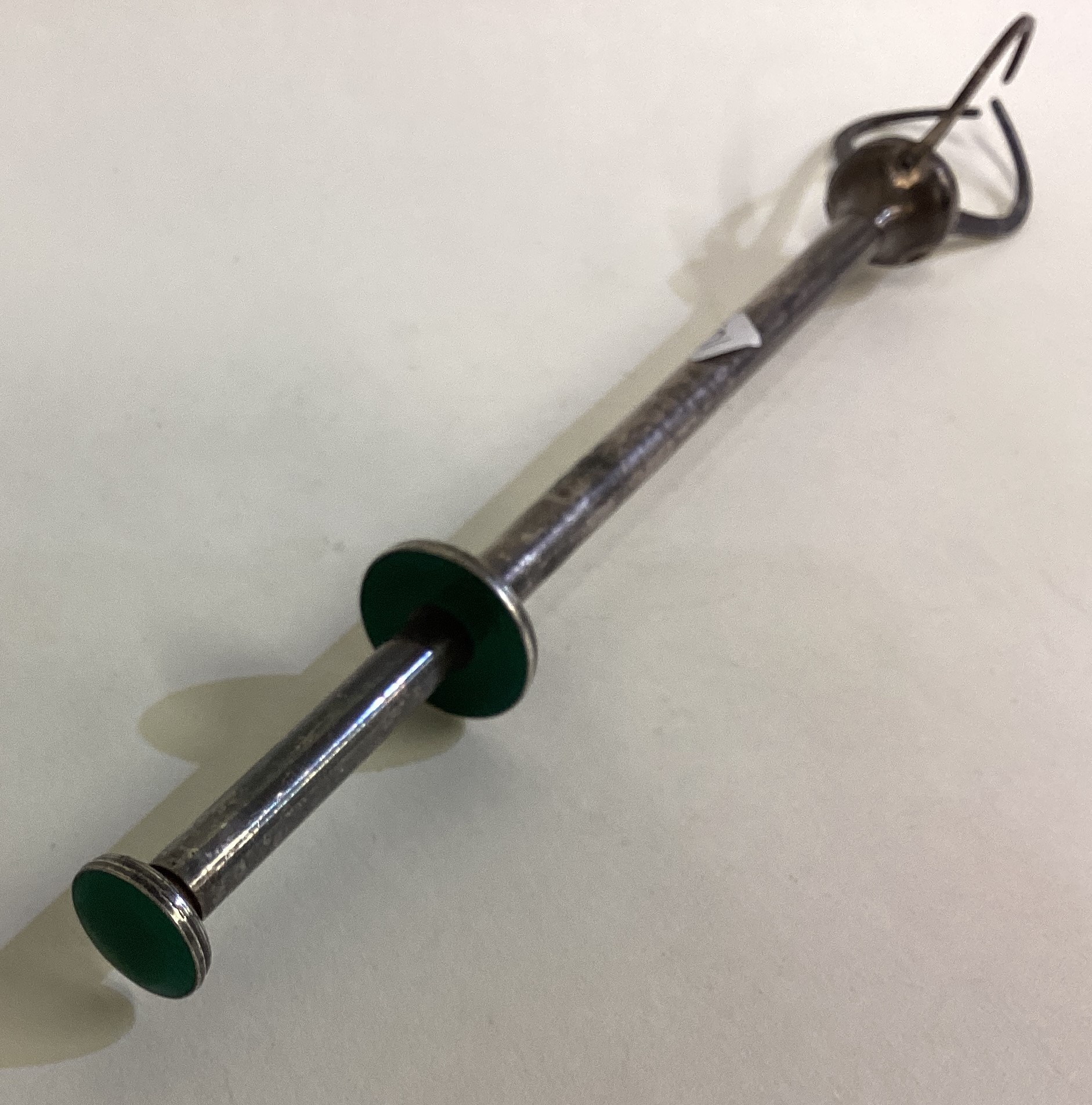 A large silver and green enamelled cocktail stick. - Image 2 of 2