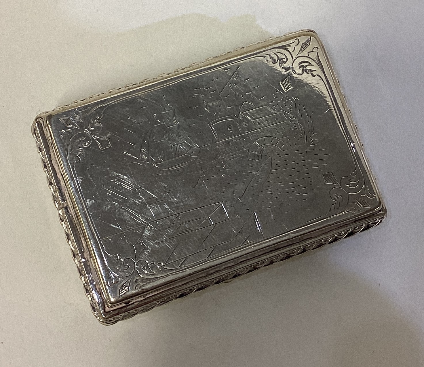 A 19th Century white metal snuff box. - Image 2 of 2