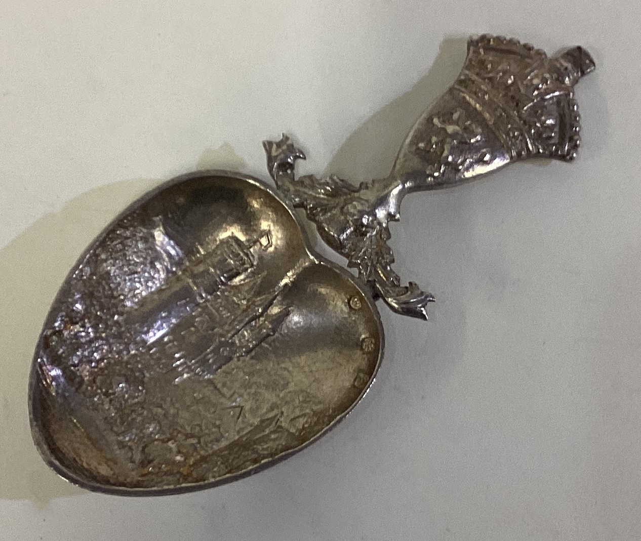 OF ROYAL INTEREST: EDINBURGH: A Victorian Scottish silver castle top caddy spoon.