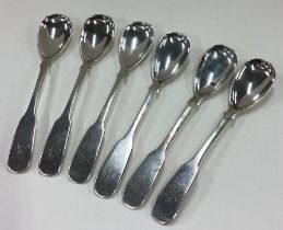 GLASGOW: A set of six William IV Scottish silver salt spoons.