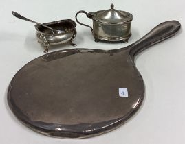 A small silver mustard pot, salt, mirror etc.
