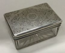 A large Victorian silver and glass snuff box with lift-off cover.