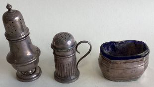 A Georgian silver muffineer together with a silver salt etc.